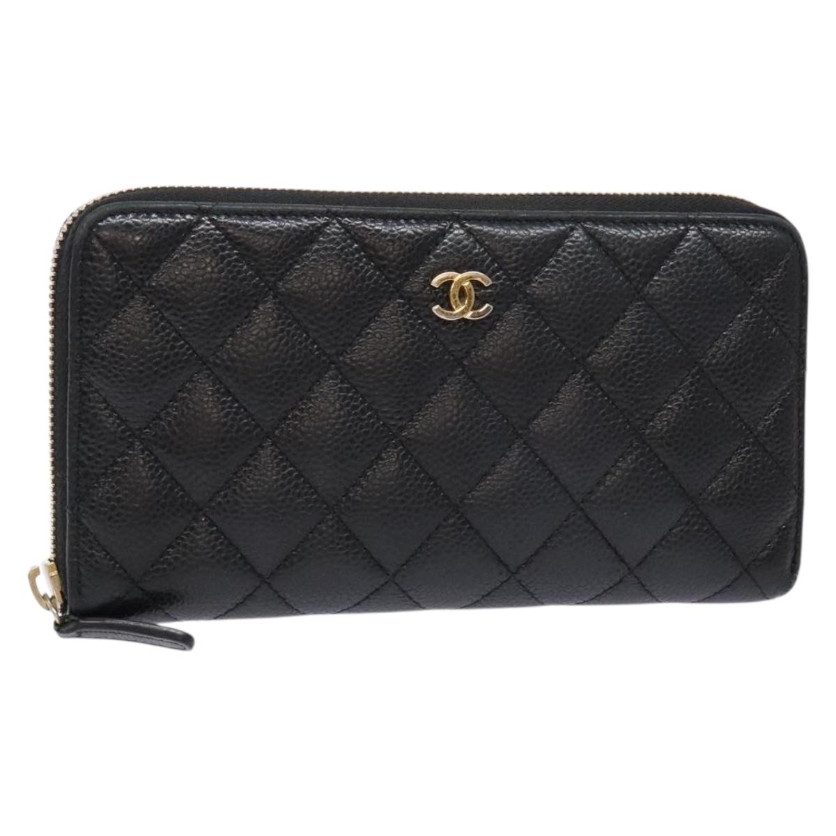 Long Wallet Caviar Skin Black Gold CC