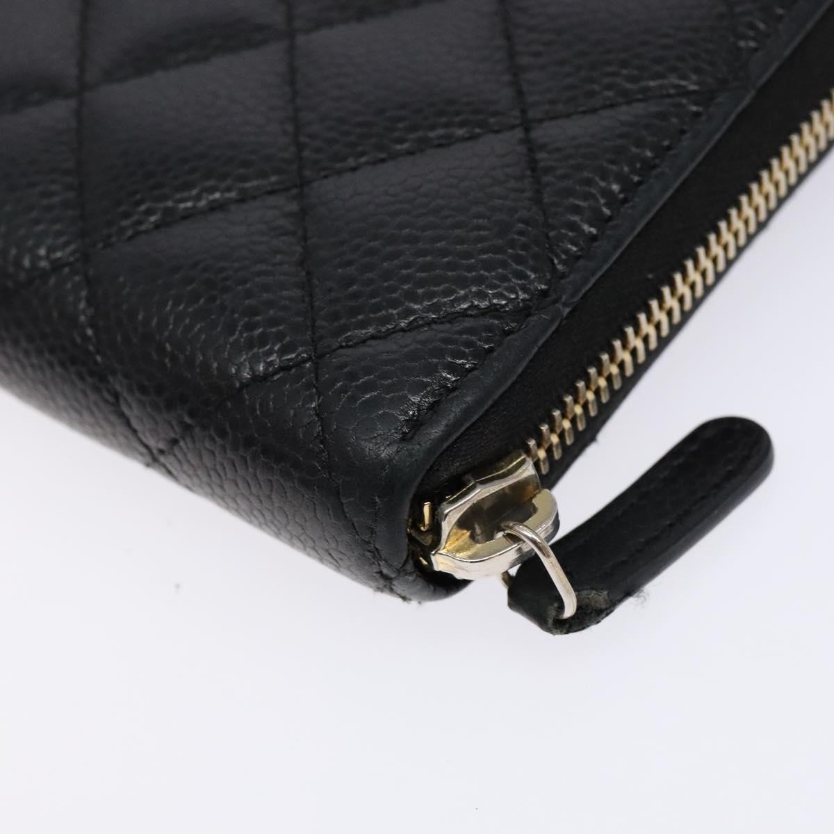 Long Wallet Caviar Skin Black Gold CC