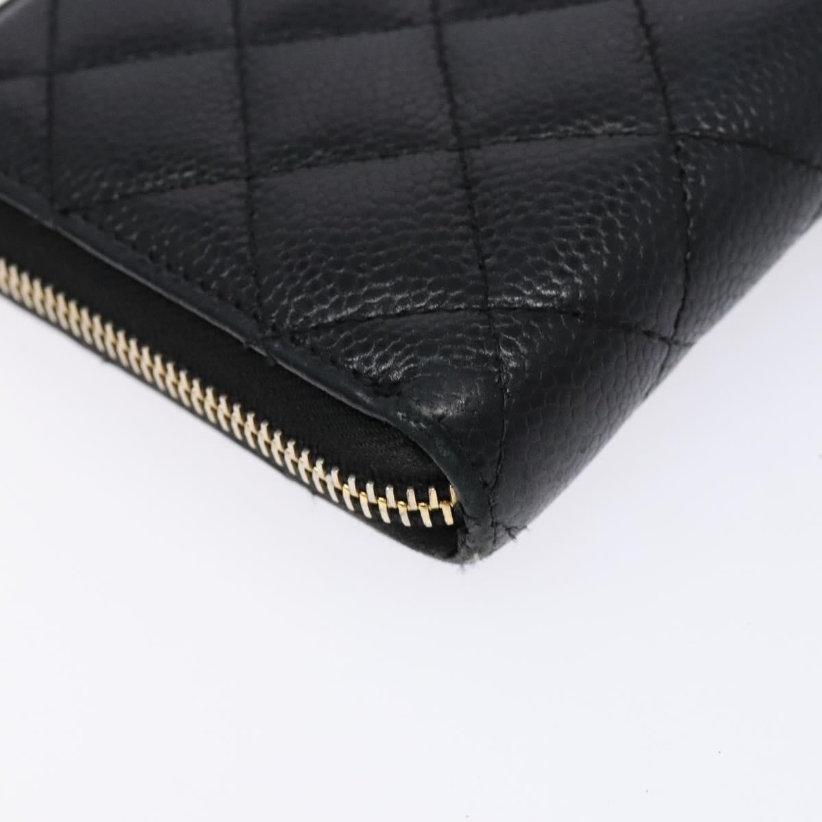 Long Wallet Caviar Skin Black Gold CC