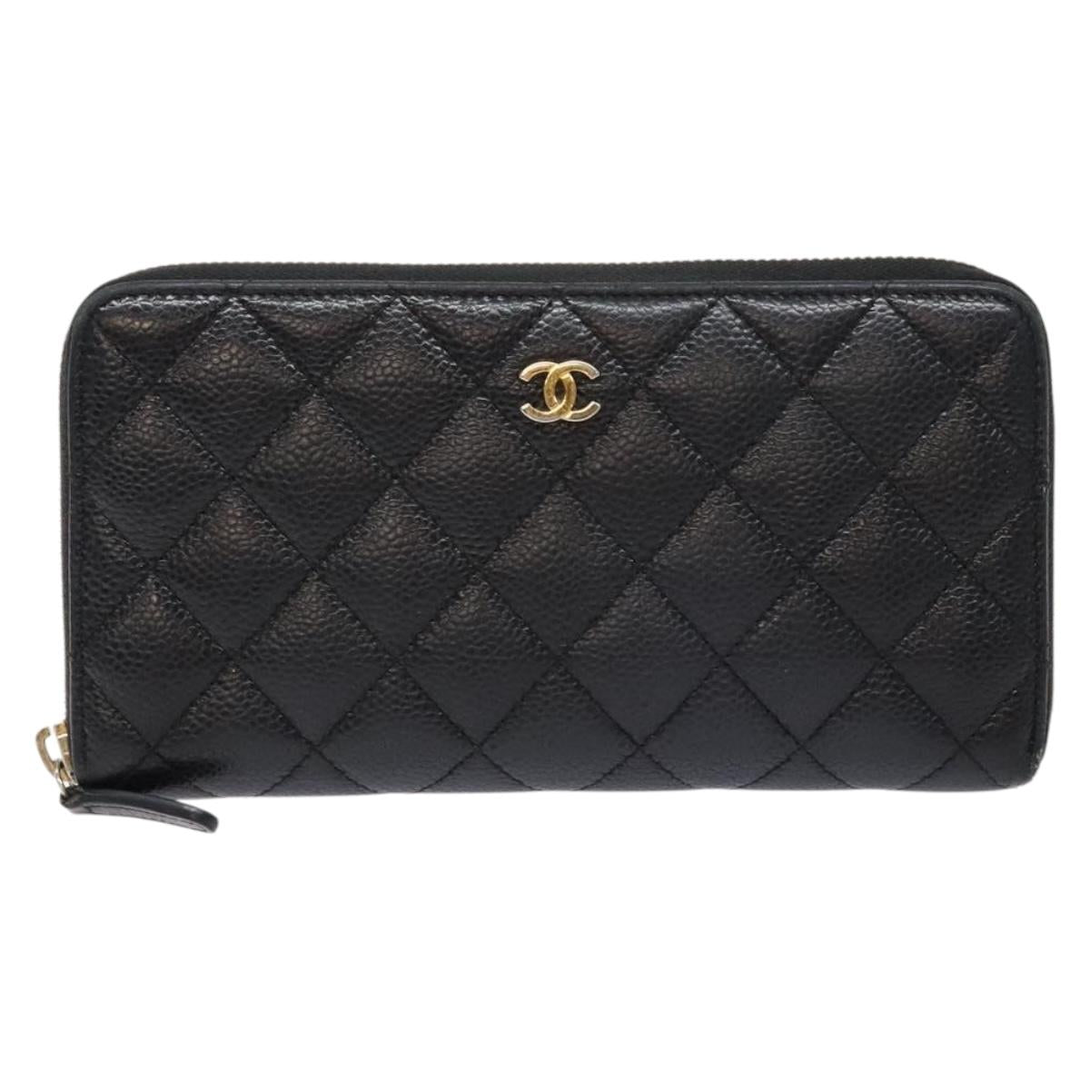 Long Wallet Caviar Skin Black Gold CC