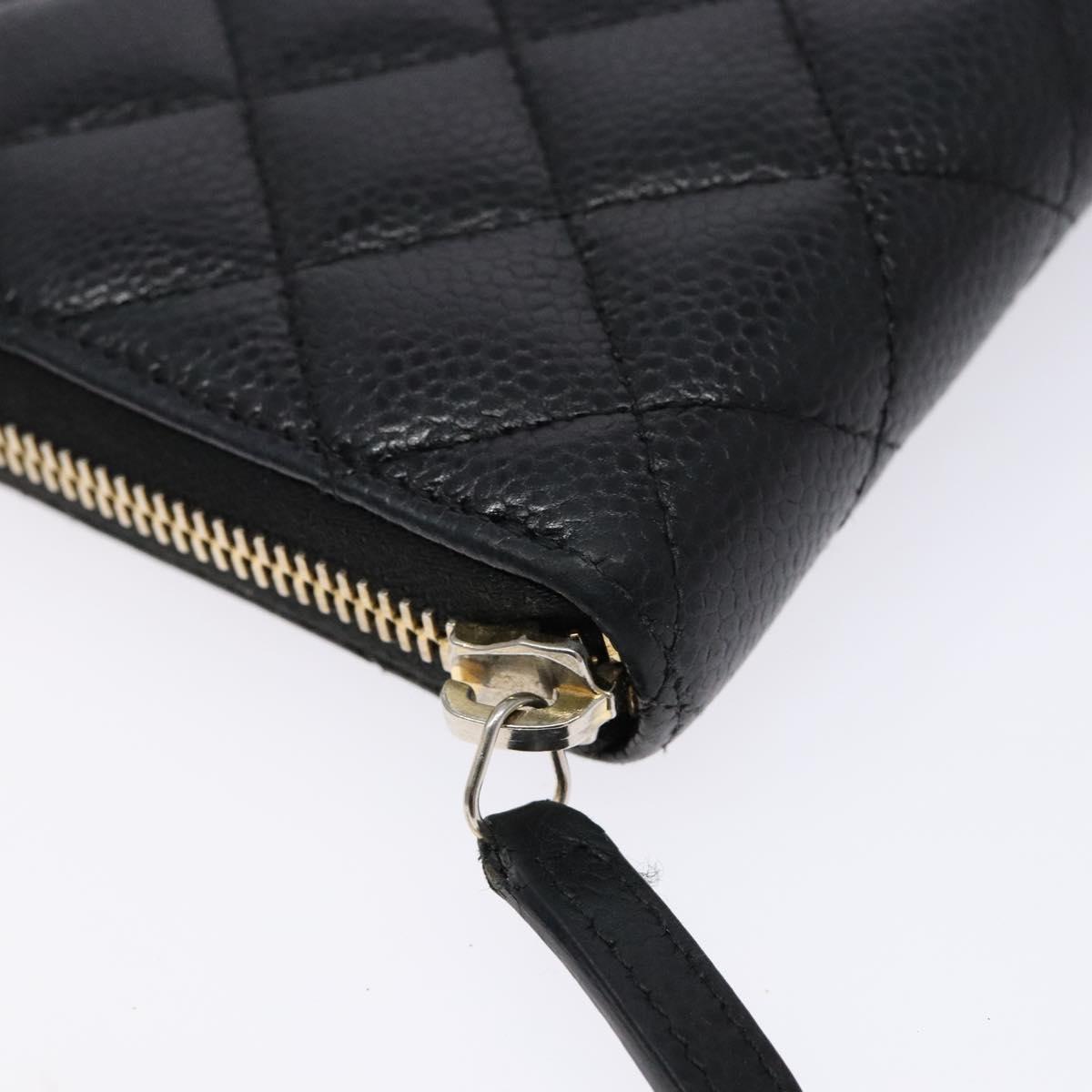 Long Wallet Caviar Skin Black Gold CC
