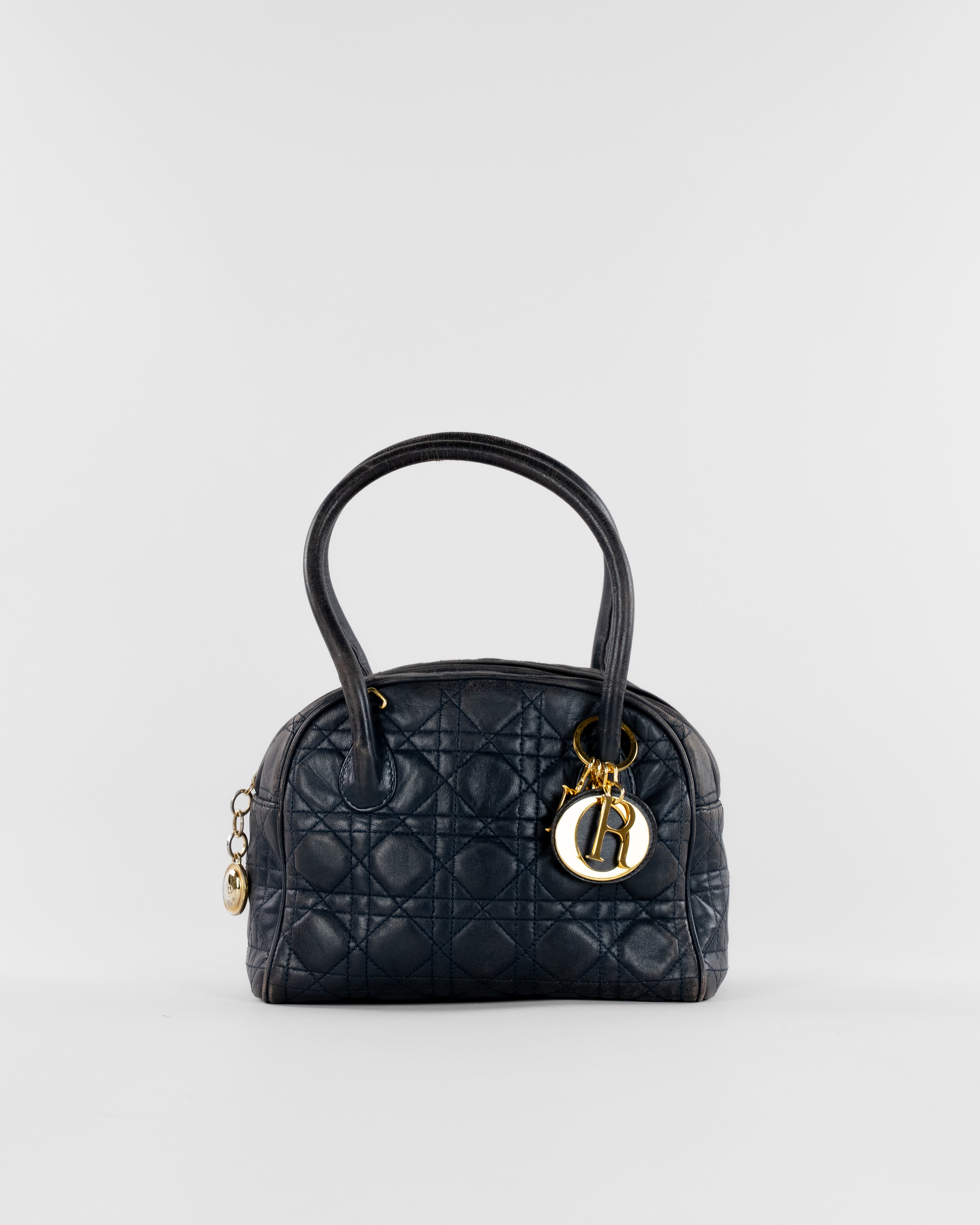 Lady Dior Hand Bag Lamb Skin Navy Gold