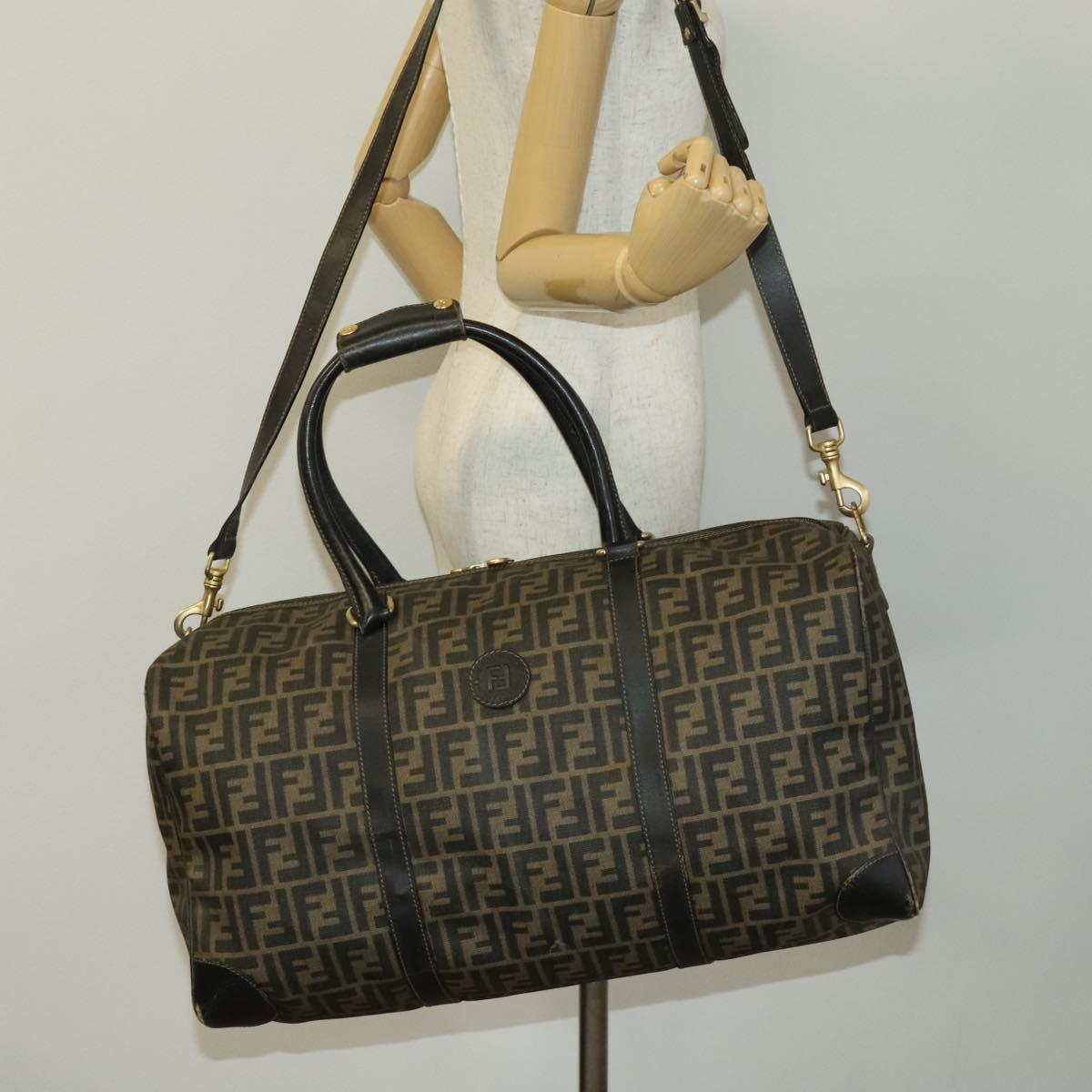 Zucca Canvas Boston Bag PVC 2way Black Brown