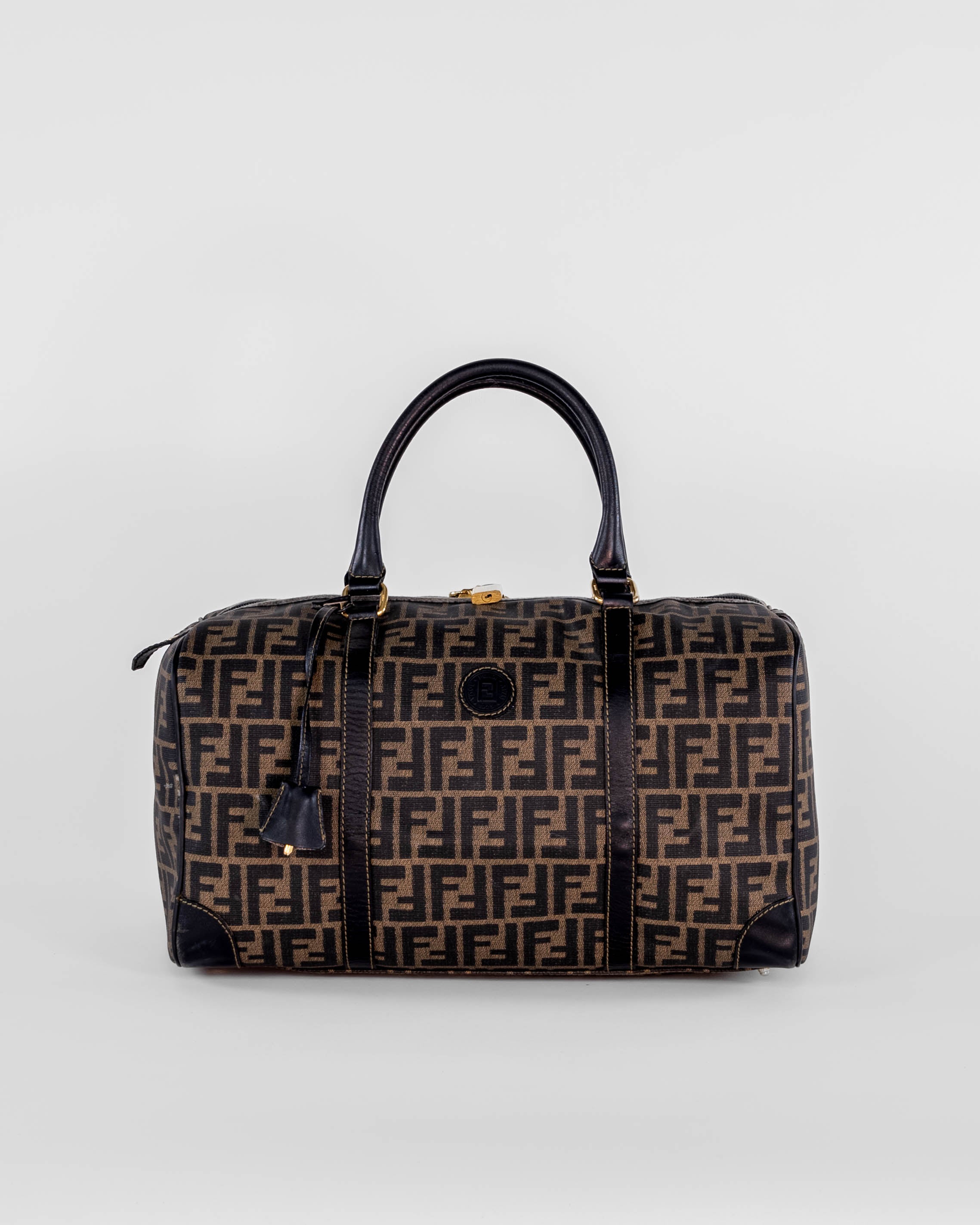 Zucca Canvas Boston Bag Brown Black Gold