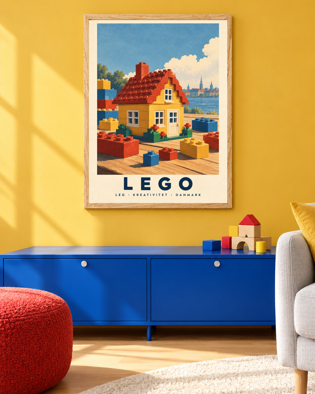 LEGO, poster fra Kanva i indrettet rum 2. Ramme sælges separat.