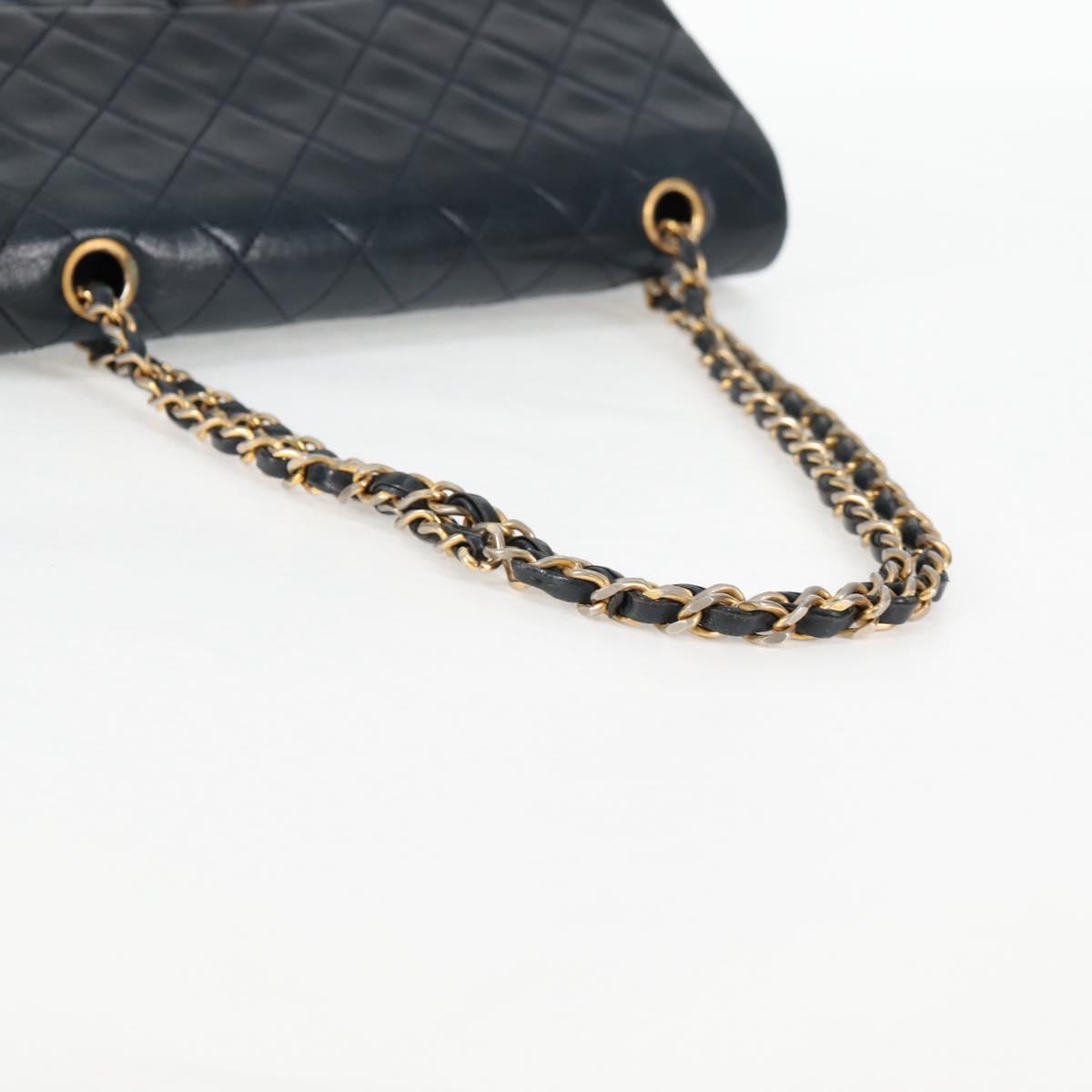Matelasse 25 Double Flap Chain Bag Lamb Skin Navy Gold CC