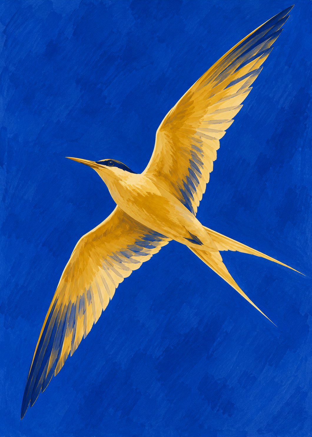 Tärnans sväng poster från Kanva. Flygande tärna. Huvudfärger: Blått, Gult.