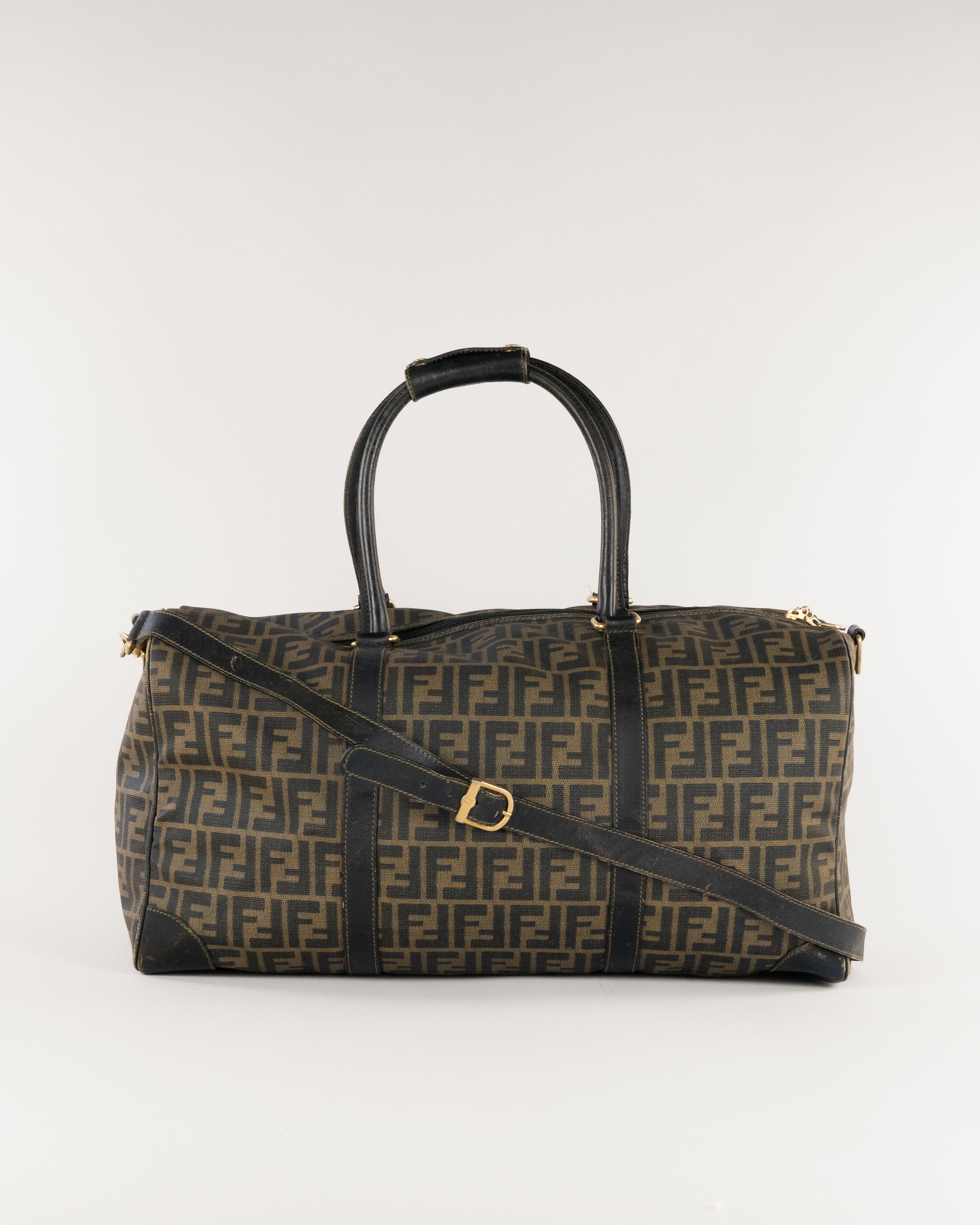 Zucca Canvas Boston Bag PVC 2way Black Brown