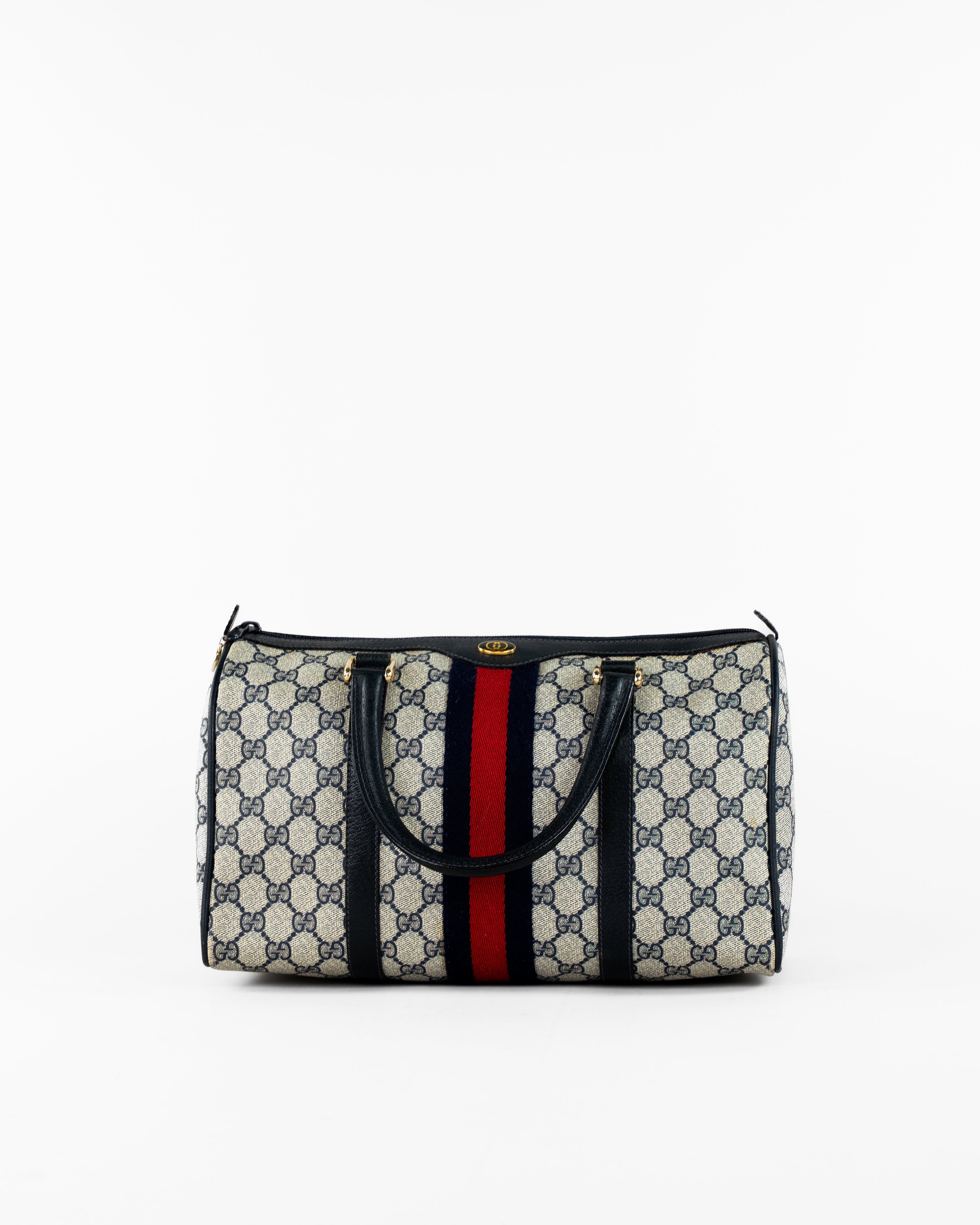 Gucci GG Supreme Sherry Line Hand Bag PVC Navy Gold 39 02 007