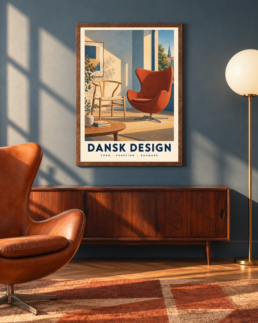 Dansk Design, poster fra Kanva i indrettet rum 1. Ramme sælges separat.