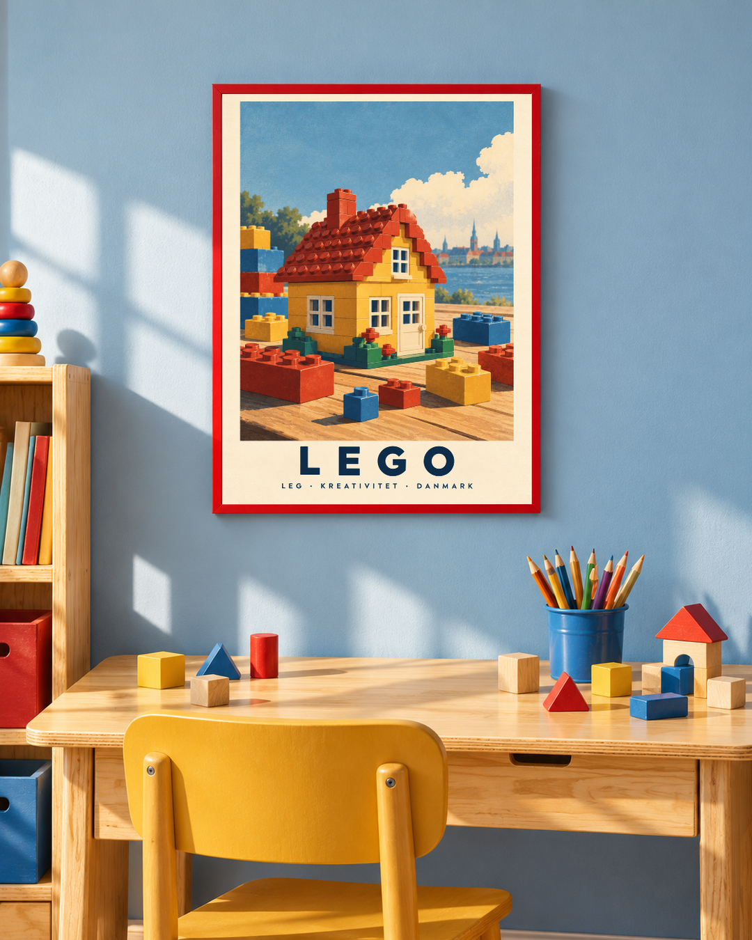 LEGO, poster fra Kanva i indrettet rum 1. Ramme sælges separat.