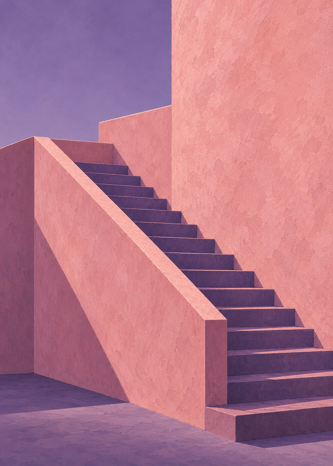 Trappa mot himlen poster från Kanva. Arkitektur med utvändig trappa. Huvudfärger: Rosa, Lila.